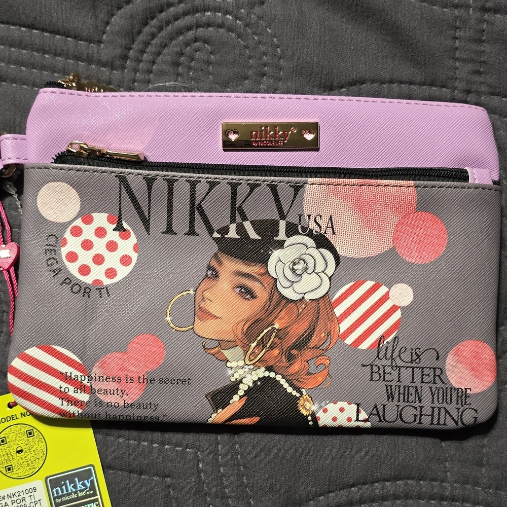 Nicole Lee Pink and Gray Cosmetic Bag